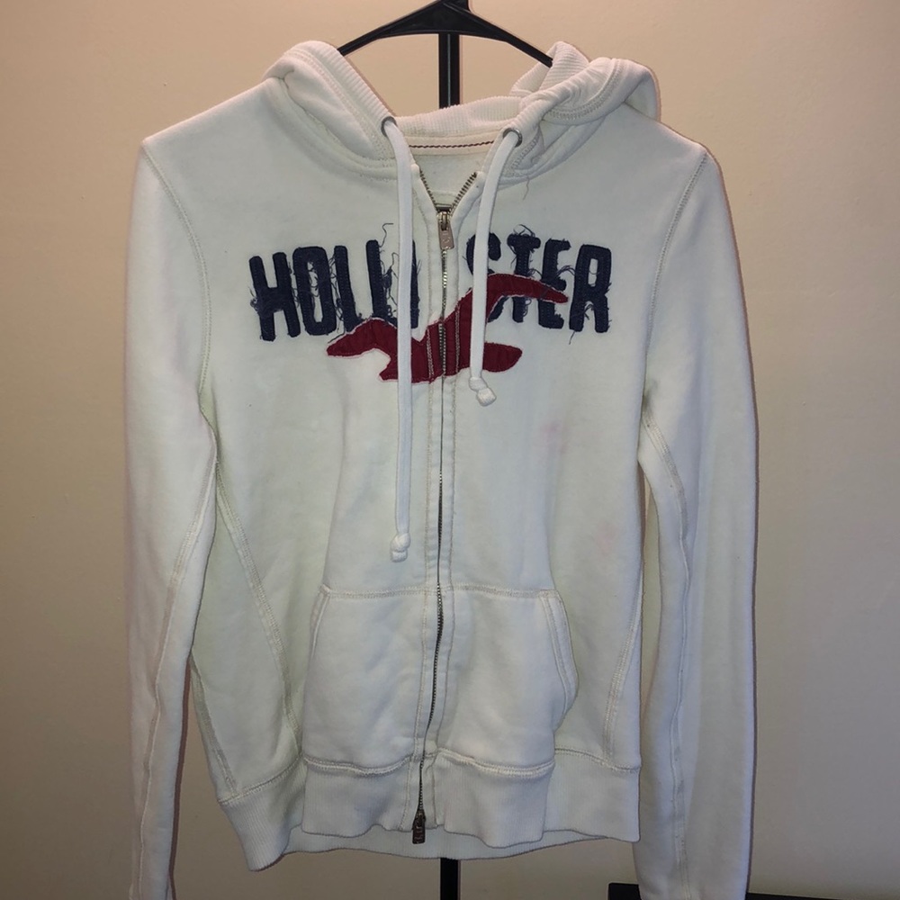 White hollister zip up hoodie